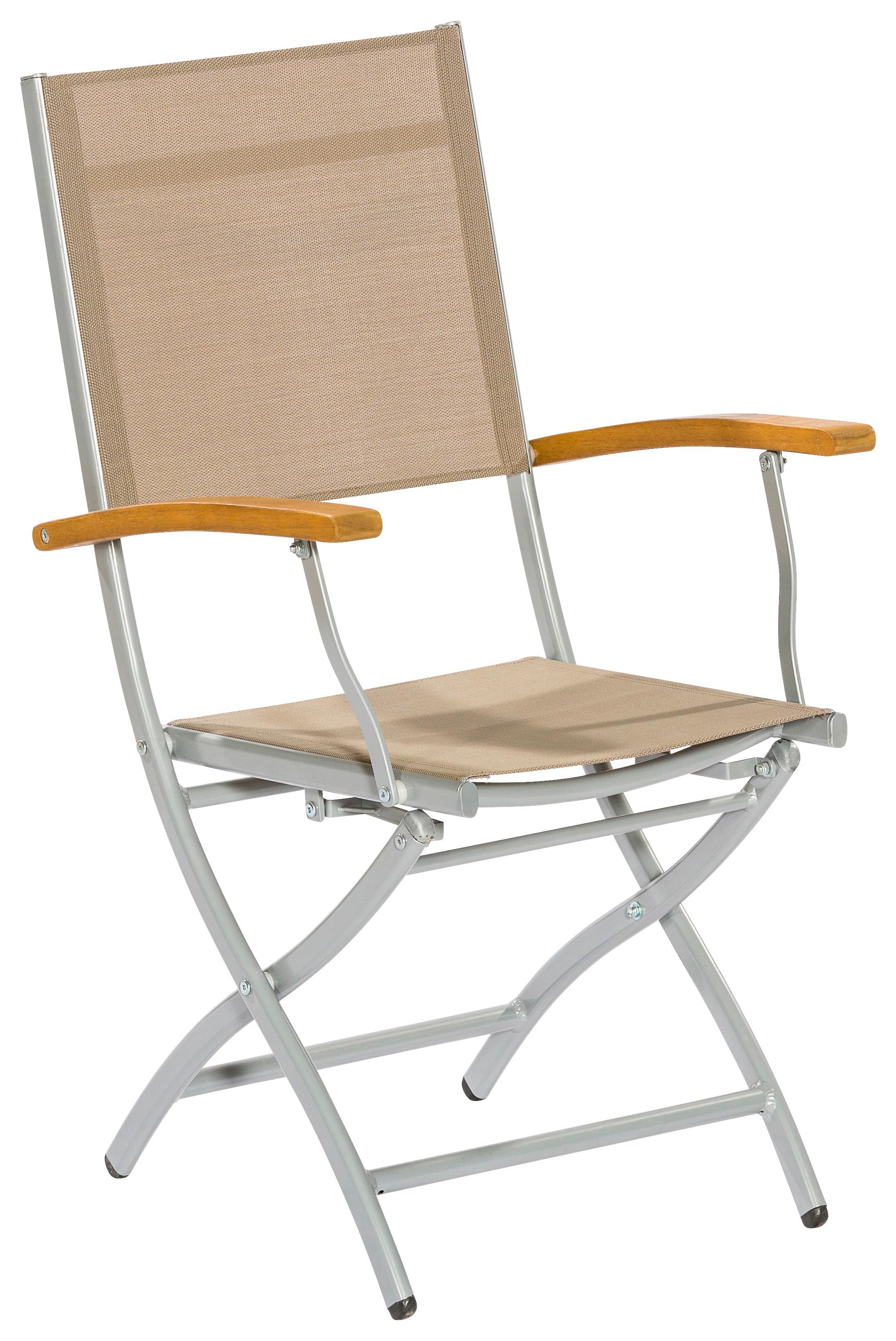 Gartensessel Klappbar Naxos Holz/Metall/Textil - Silberfarben/Grau, KONVENTIONELL, Holz/Textil (57/92/60cm) - Gardenson