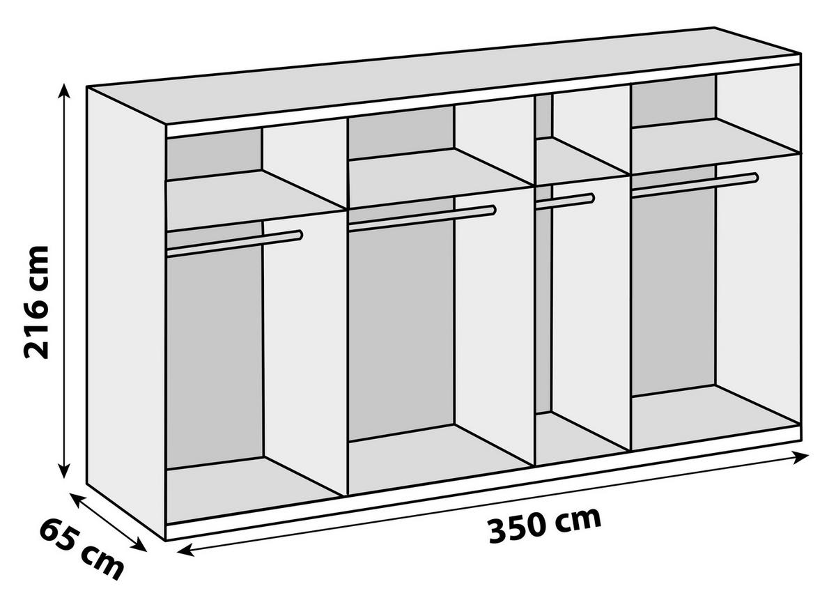 Schwebetürenschrank M. Spiegel 350cm Level 36 A, Eiche - Eichefarben, Basics, Glas/Holzwerkstoff (350/216/65cm) - MID.YOU