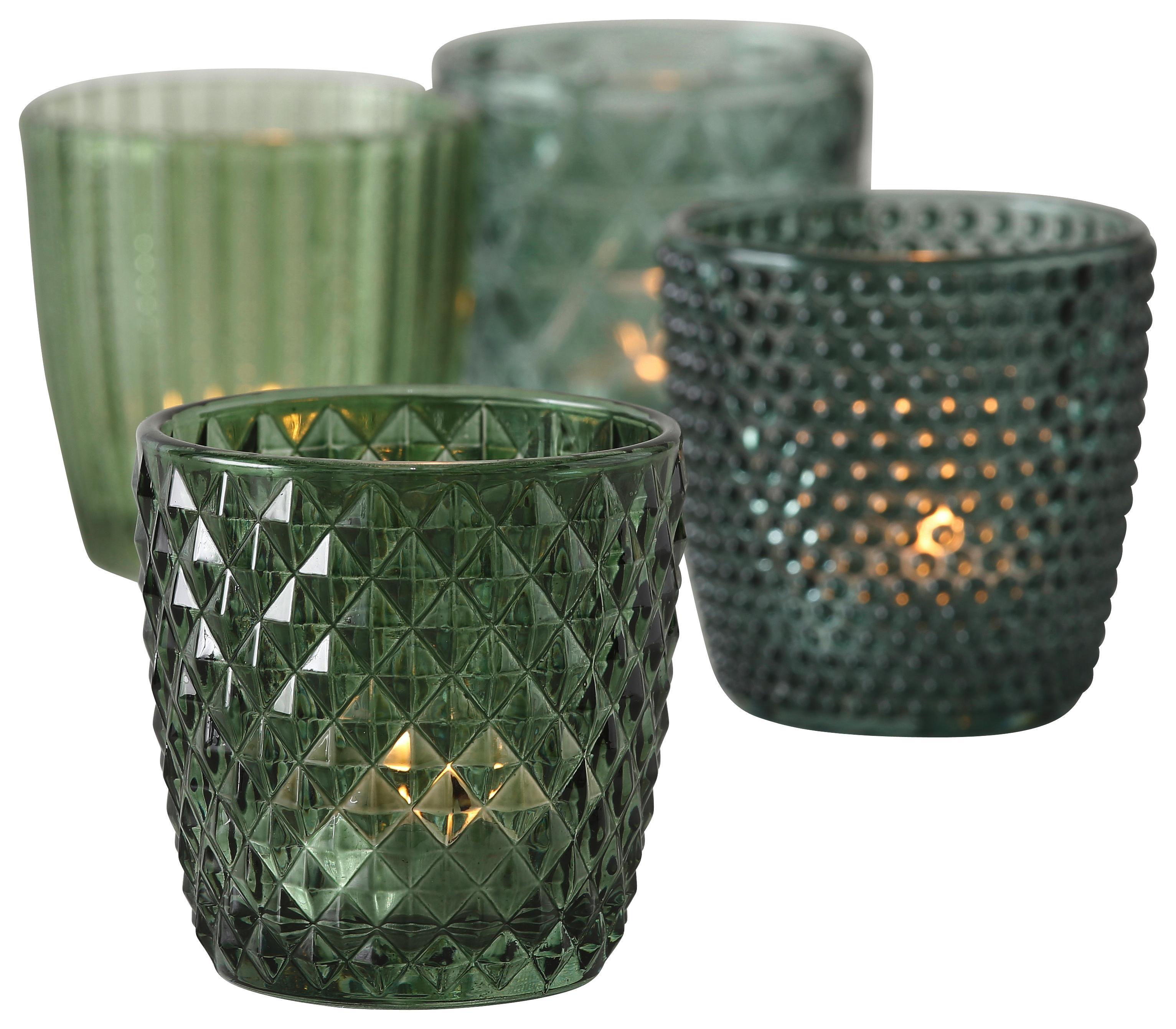 Teamécsestartó Szett Marilu - Világoszöld/Zöld, Natur, Üveg (7,5/7,5cm)