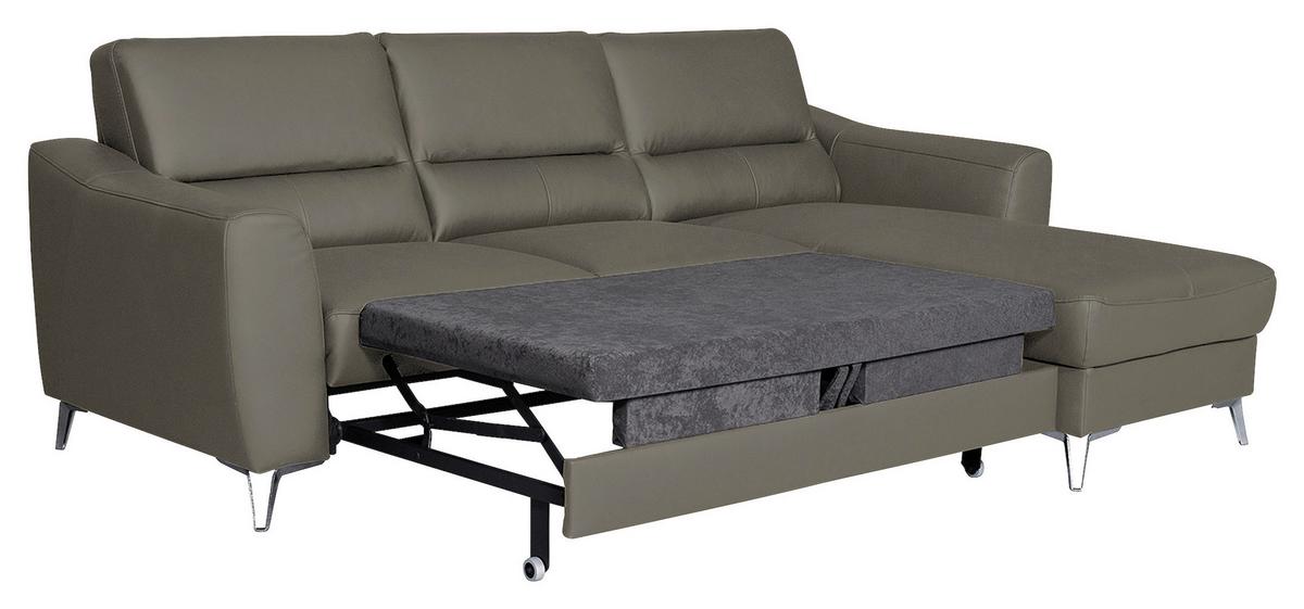 Ecksofa Santos Sahara S: 241 cm - Chromfarben/Sahara, Design, Leder/Textil (241/168cm) - Livetastic
