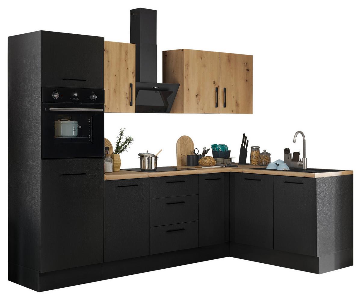 Eckküche Turin Schwarz/Eiche Dekor 270x165 cm - Schwarz/Eiche Artisan, Basics, Holzwerkstoff (270/165cm) - MID.YOU