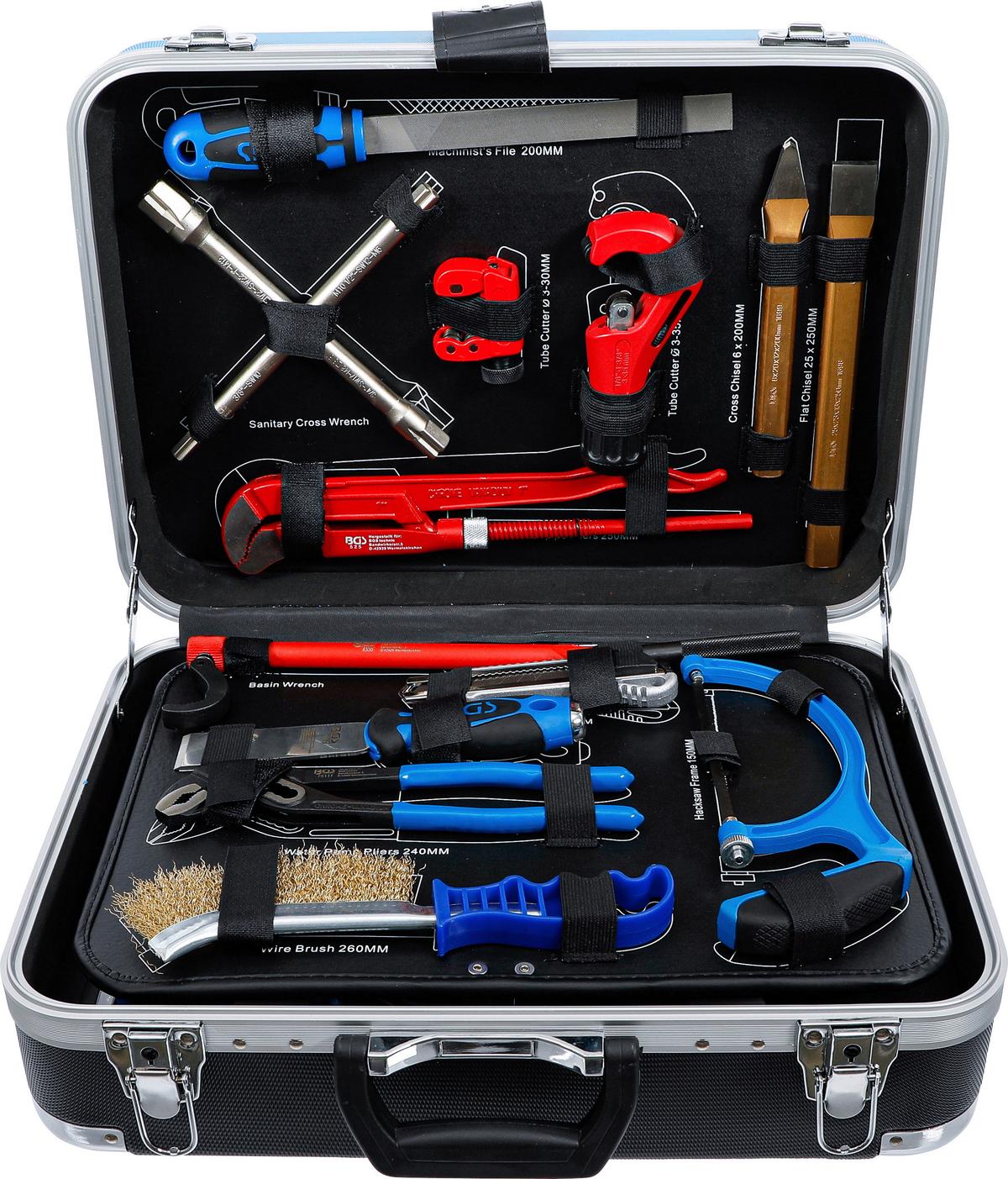 Werkzeugkoffer Sanitär-Werkzeugkoffer - Blau/Schwarz, Basics (47,8/18,4/38,5cm)