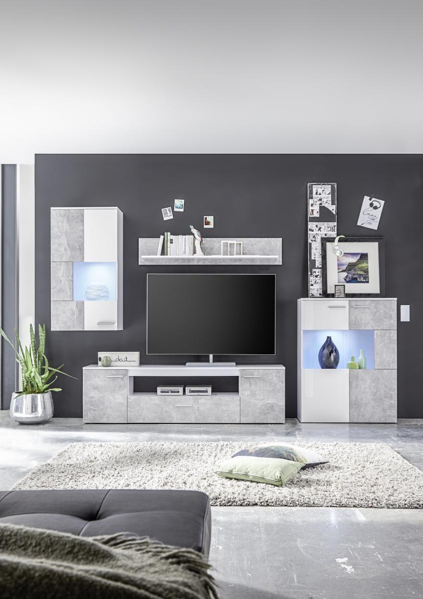 OBÝVACÍ STĚNA VULCAN - šedá/bílá, Moderní, kompozitní dřevo/plast (265-295/194/40cm) - Based