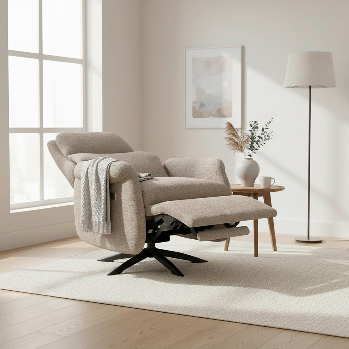 Relaxační křeslo ALICE, hnědé buklé, max. 140 kg - černá/hnědá, Moderní, kov/dřevo (76/110/94cm) - Bessagi Home