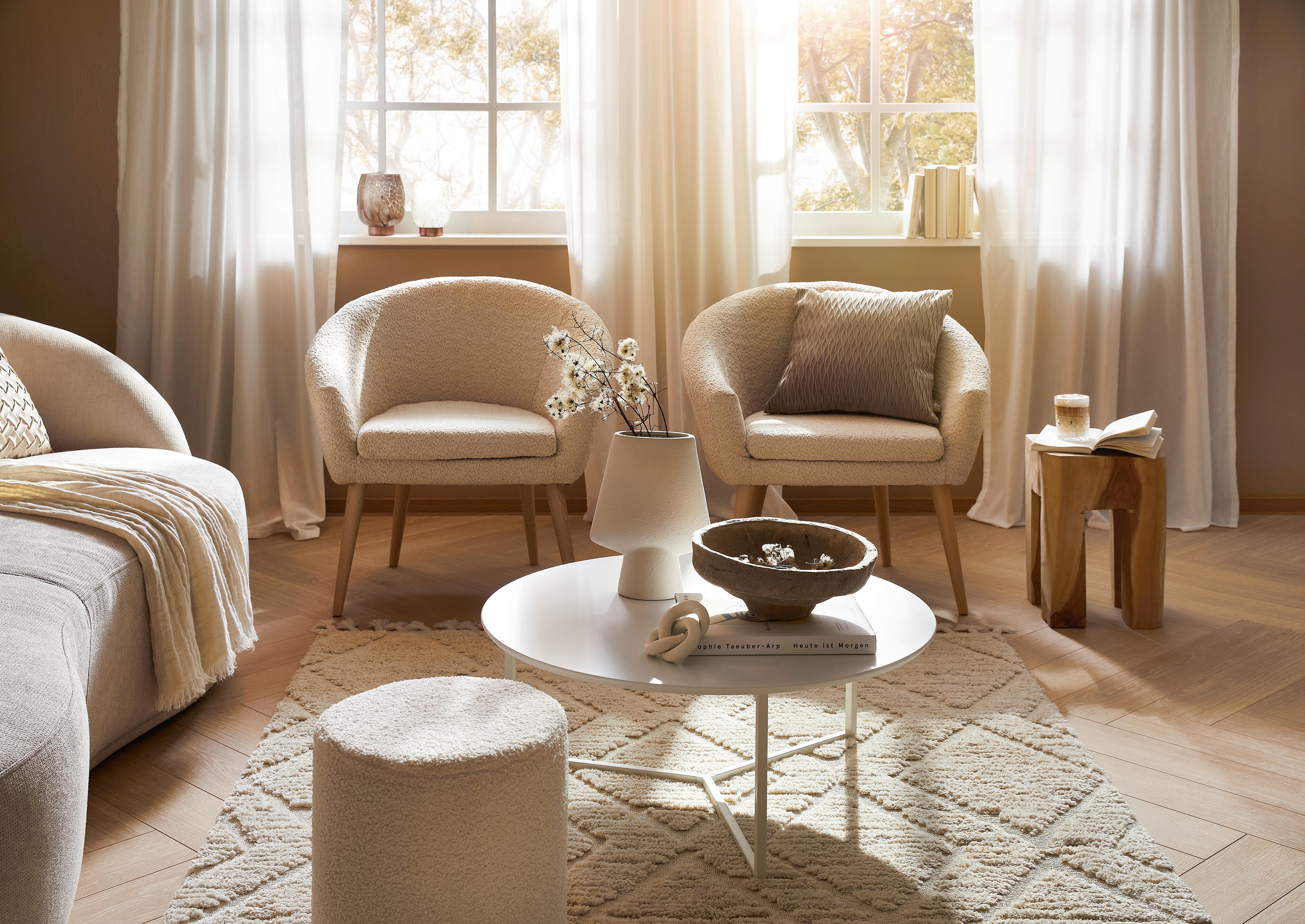 MID.YOU Couchtisch Rund Mit Stahlbeinen, Weiß