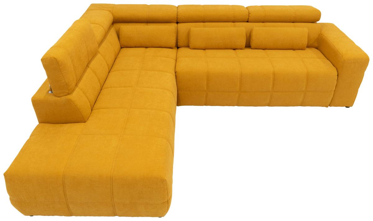 Ecksofa + Kopfteilverstellung Brandon Orange Mikrofaser - Schwarz/Orange, Design, Textil (228/275cm) - MID.YOU