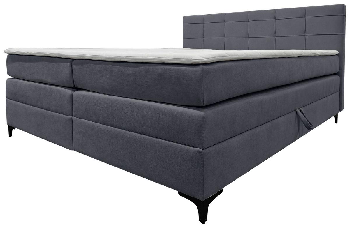 Boxspringbett Mitto mit Topper 180x200 cm - Blaugrau/Schwarz, KONVENTIONELL, Textil/Metall (180/200cm)