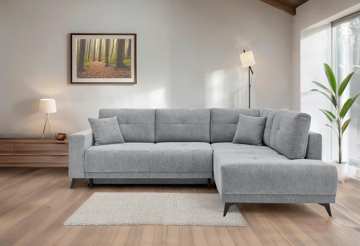 Ecksofa mit Schlaffunktion & Bettkasten Texas Grau - Schwarz/Grau, KONVENTIONELL, Holz (259/203cm)