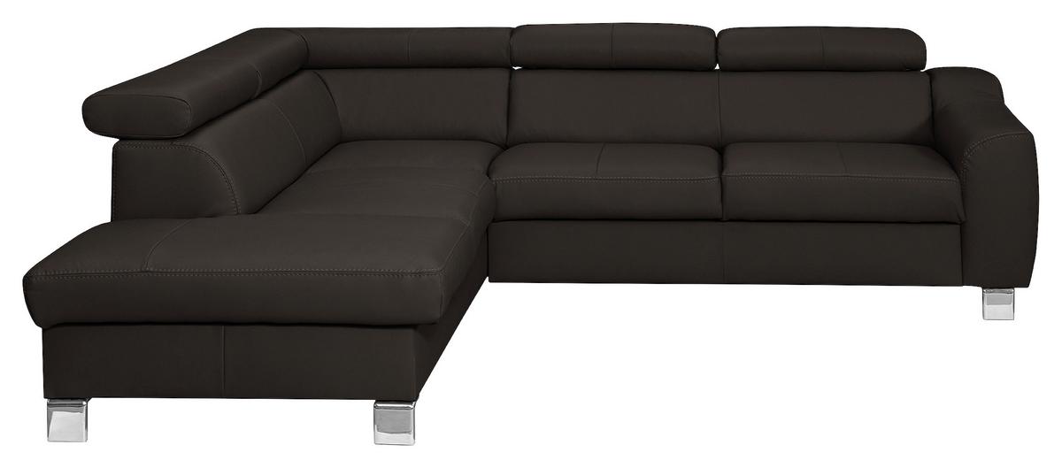 Ecksofa Aspen Lederlook Dunkelbraun 208x245 Cm - Chromfarben/Dunkelbraun, Design, Leder/Textil (208/245cm) - Livetastic
