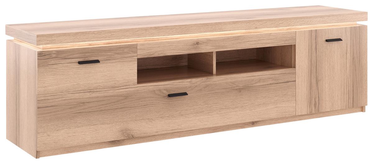 Wohnkombination Modern 3 -teilig. Mit Led Vancouver, Eiche Dekor - Eichefarben, MODERN, Glas/Holzwerkstoff (266/198/44cm)