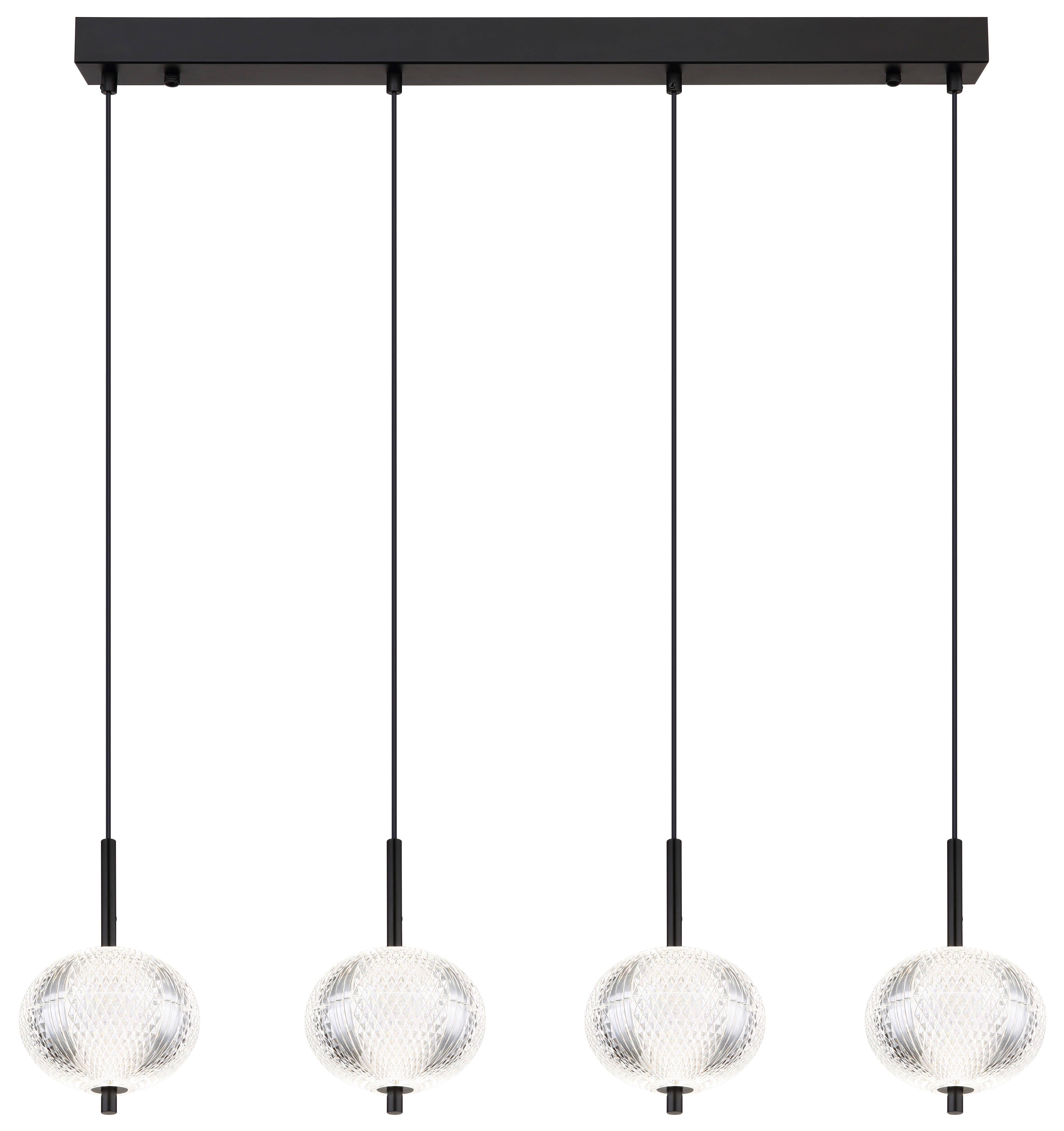LED-Hängeleuchte 16042-4h - Klar/Schwarz, KONVENTIONELL, Kunststoff/Metall (85/15/120cm) - Globo