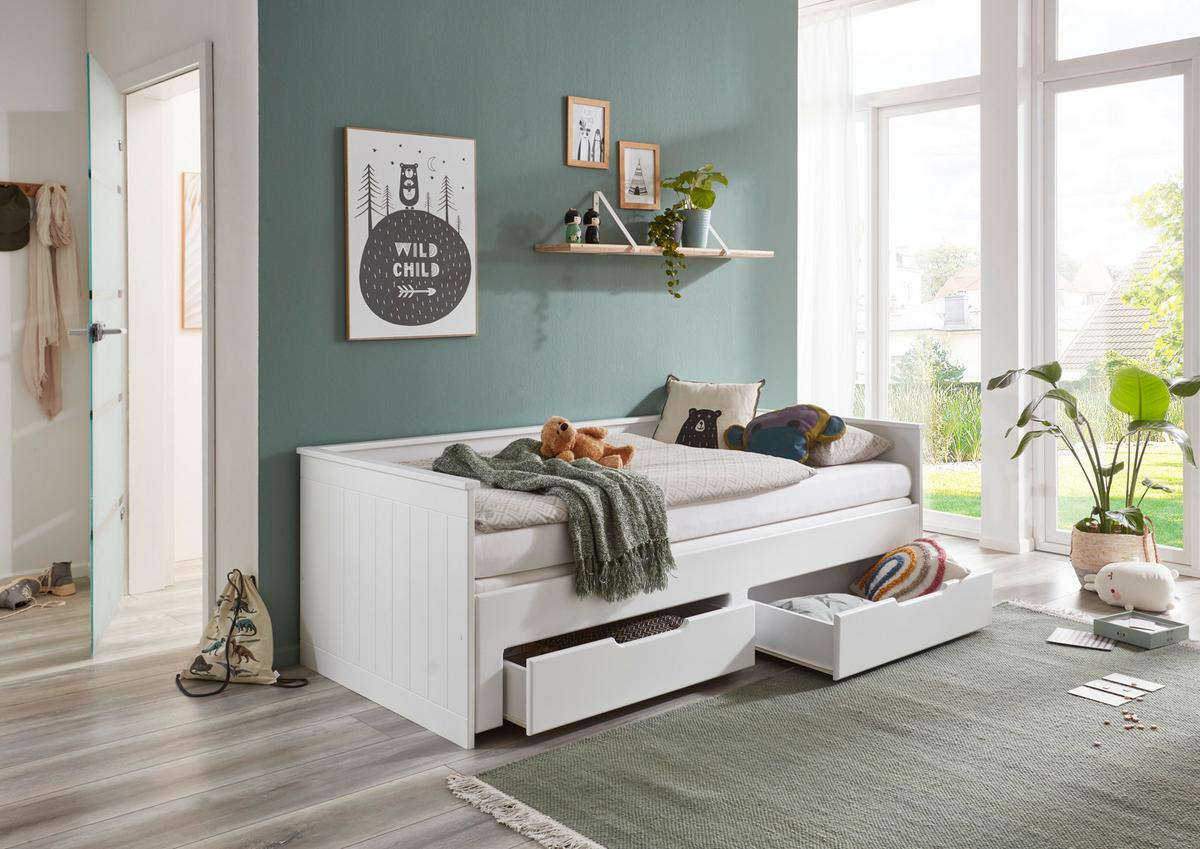 Kihúzható Ágy Clara - bükk/fehér, Basics, faalapú anyag/fa (90/200cm) - P & B