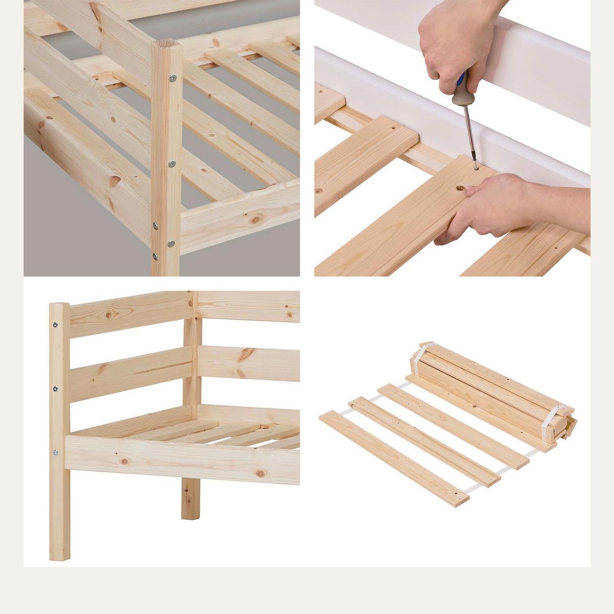 Kinder-/Juniorbett Comfort Vollmassiv, Lf: 70x160 C - Naturfarben/Kieferfarben, MODERN, Holz (70/160cm) - MID.YOU