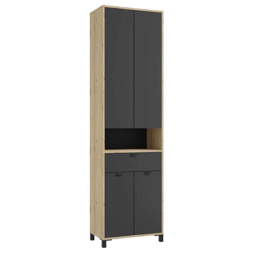 Badezimmer Hochschrank Amora 54x193 cm Anthrazit/Eiche