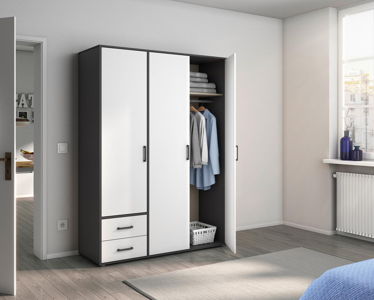 Drehtürenschrank Voyager Grau,weiß 140 Cm - Weiß/Grau, MODERN, Holzwerkstoff (140/194/53cm) - Rauch Möbel