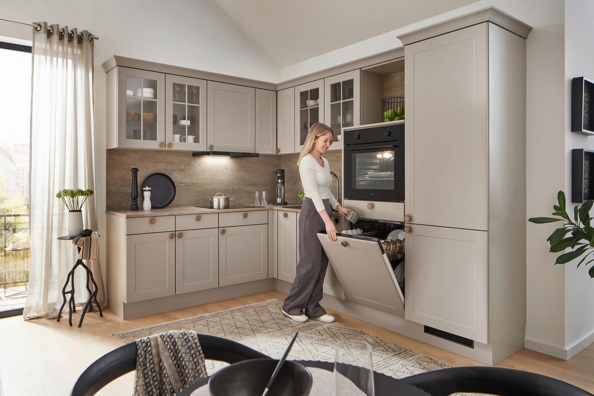 ECKKÜCHE IP 4250 - Hellgrau/Braun, ROMANTIK / LANDHAUS, Holzwerkstoff (215/276,6cm) - Impuls