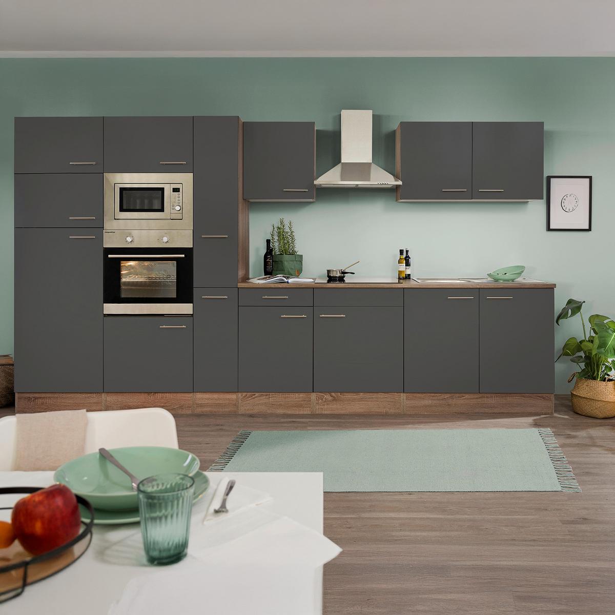 Küchenzeile Mit Geräten B: 360 Cm Grau/eiche Dekor - Eichefarben/Grau, Design, Holzwerkstoff (360cm) - Respekta