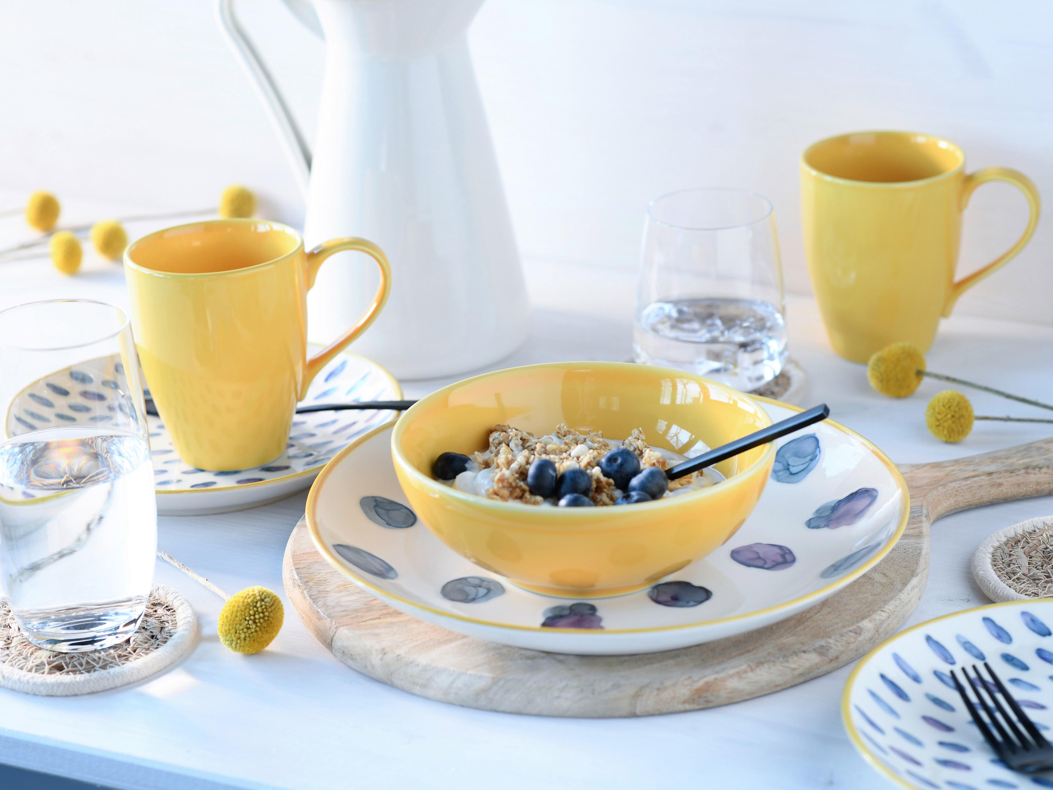 Kombiservice Maisie Blau/Gelb/Weiß 16--Teilig - Blau/Gelb, Basics, Keramik - Creatable