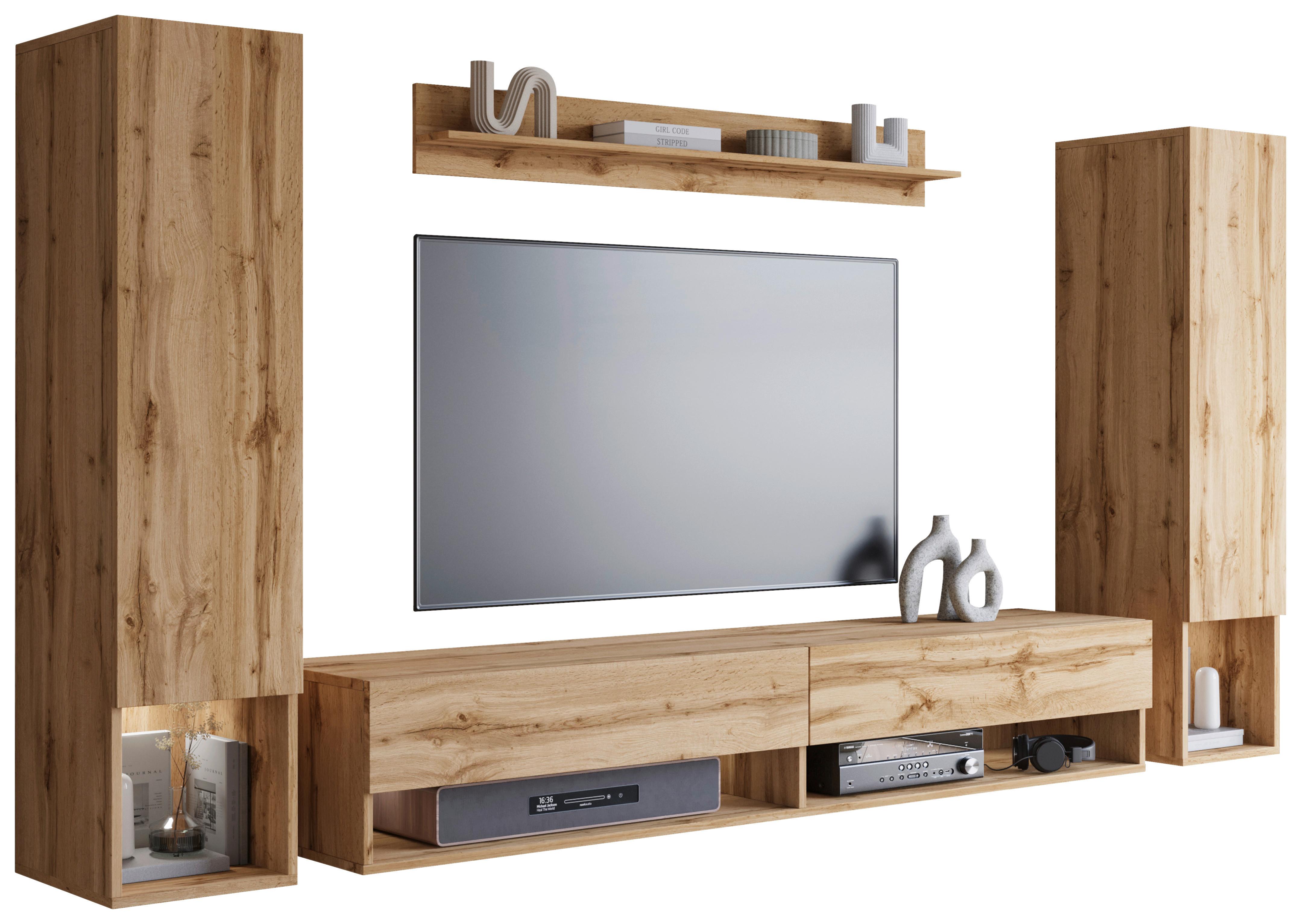 Wohnwand Eiche Wotan Dekor 4--teilig. Amadeo II - Eiche Wotan, Basics, Holzwerkstoff (245/130/32cm) - P & B