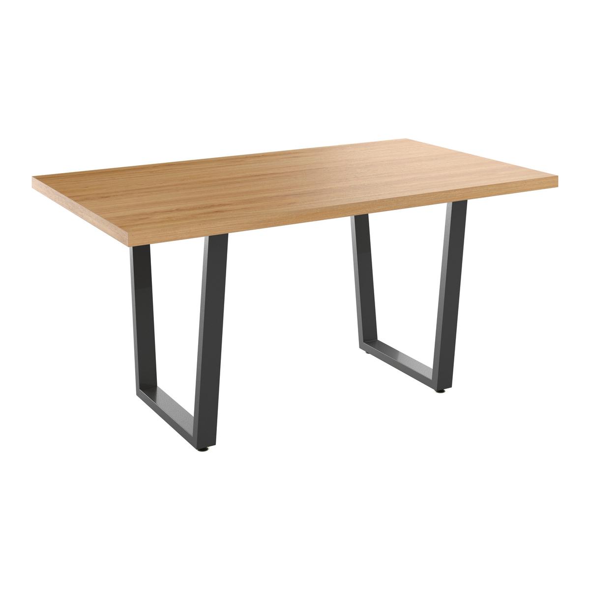 Jídelní stůl RUDI 160 cm - černá/přírodní barvy, Moderní, kov/kompozitní dřevo (160/75/90cm)