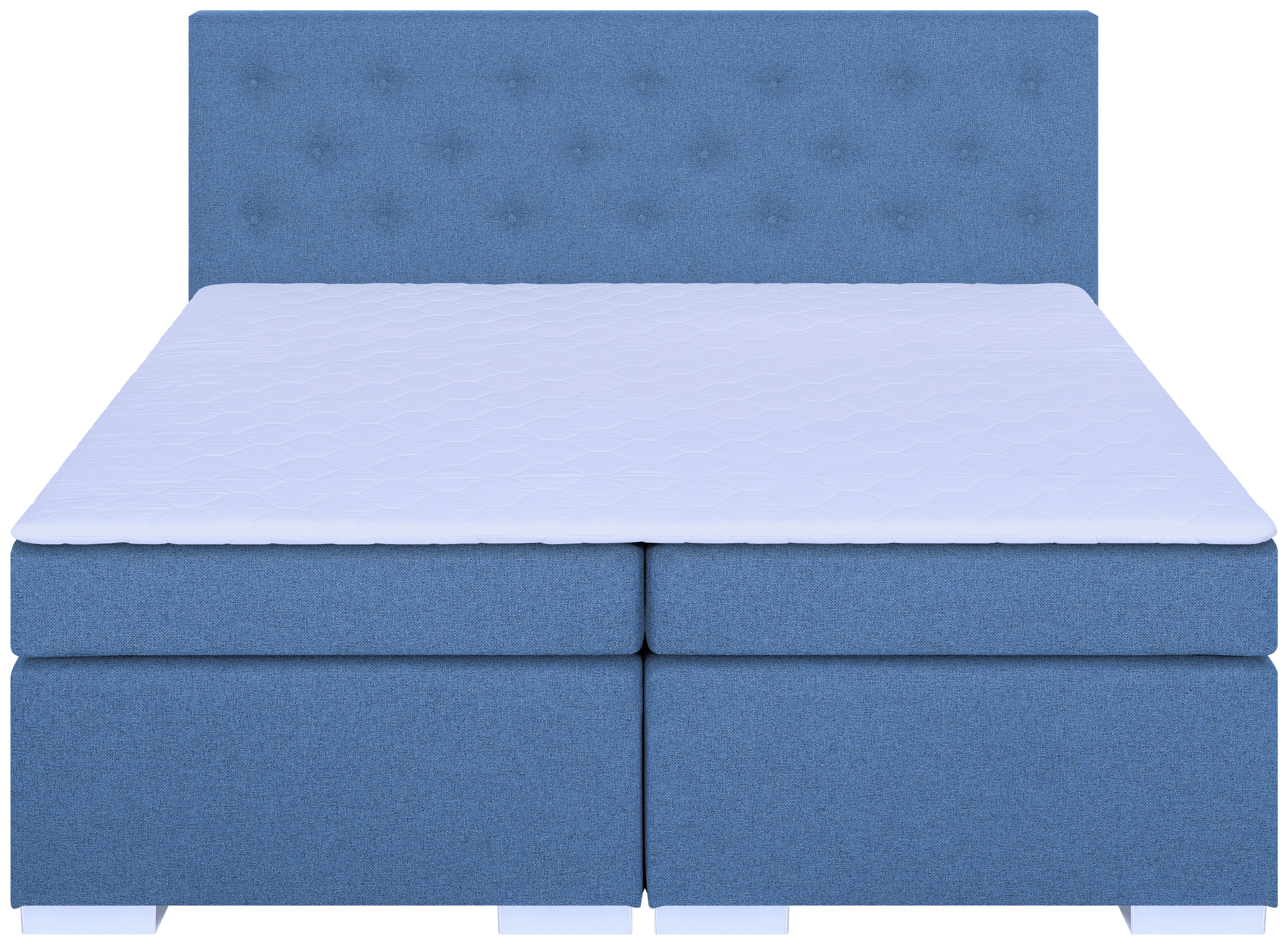 Boxspringbett Korfu Blau, 180x200 Cm - Chromfarben/Blau, Basics, Holzwerkstoff/Textil (180/200cm) - P & B