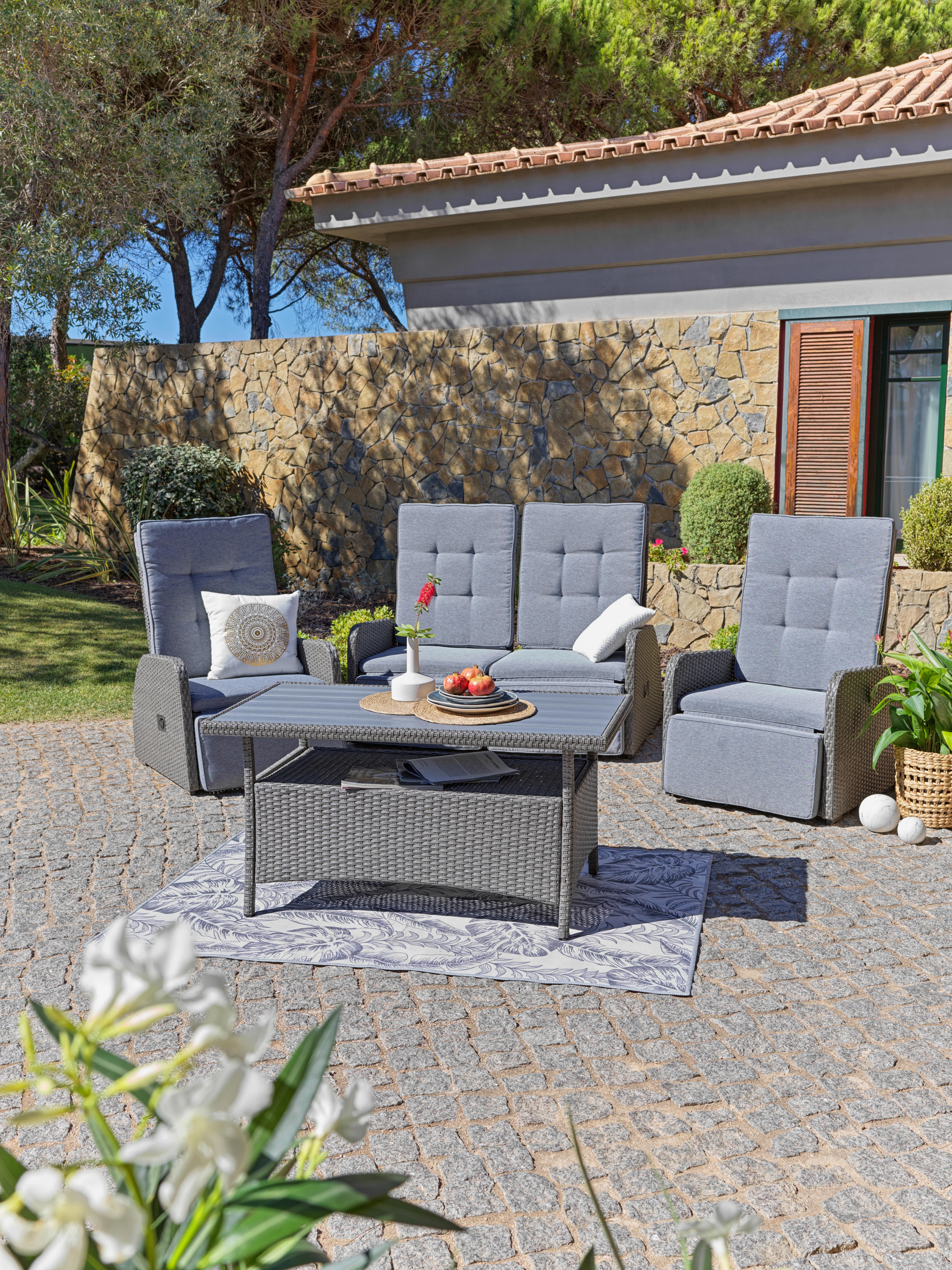 Loungegarnitur 4-tlg Santander Metall/polly-Rattan Mit Kissen - Grau, MODERN, Kunststoff/Textil - Beldano