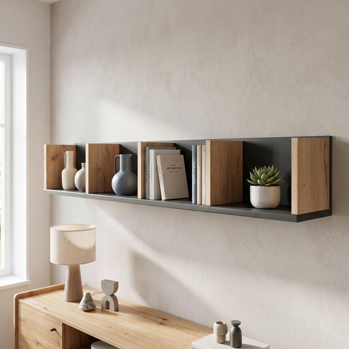 Wandregal Honsa Anthrazit/Eiche Dekor B: 97cm - Honigeiche/Anthrazit, Design, Holzwerkstoff (97/17/17cm) - MID.YOU