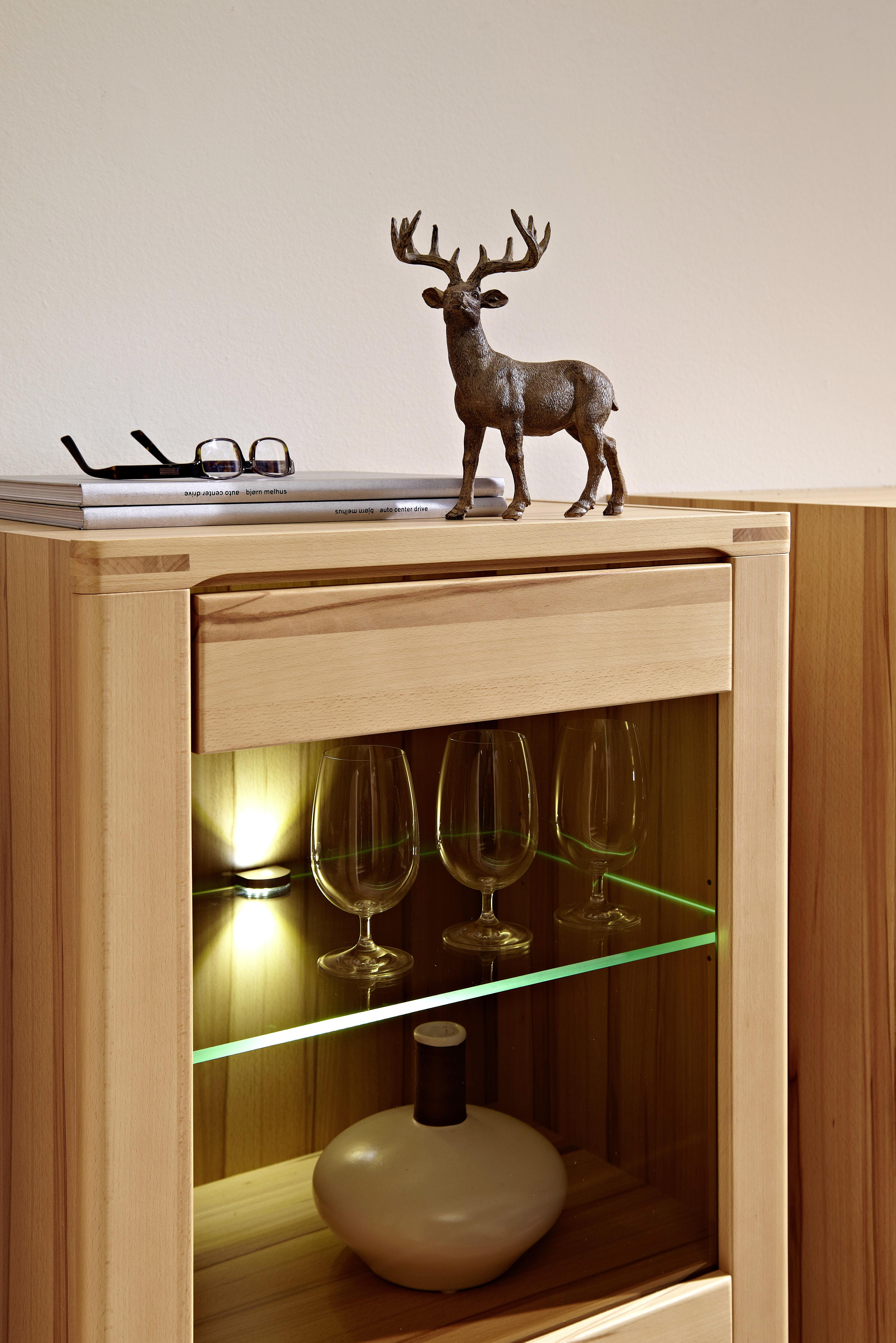 Vitrine Nature Plus B: 60 cm teilmassiv mit Led Buchefarben - Buchefarben/Kernbuche, Basics, Holz/Holzwerkstoff (60/127/40cm) - Livetastic