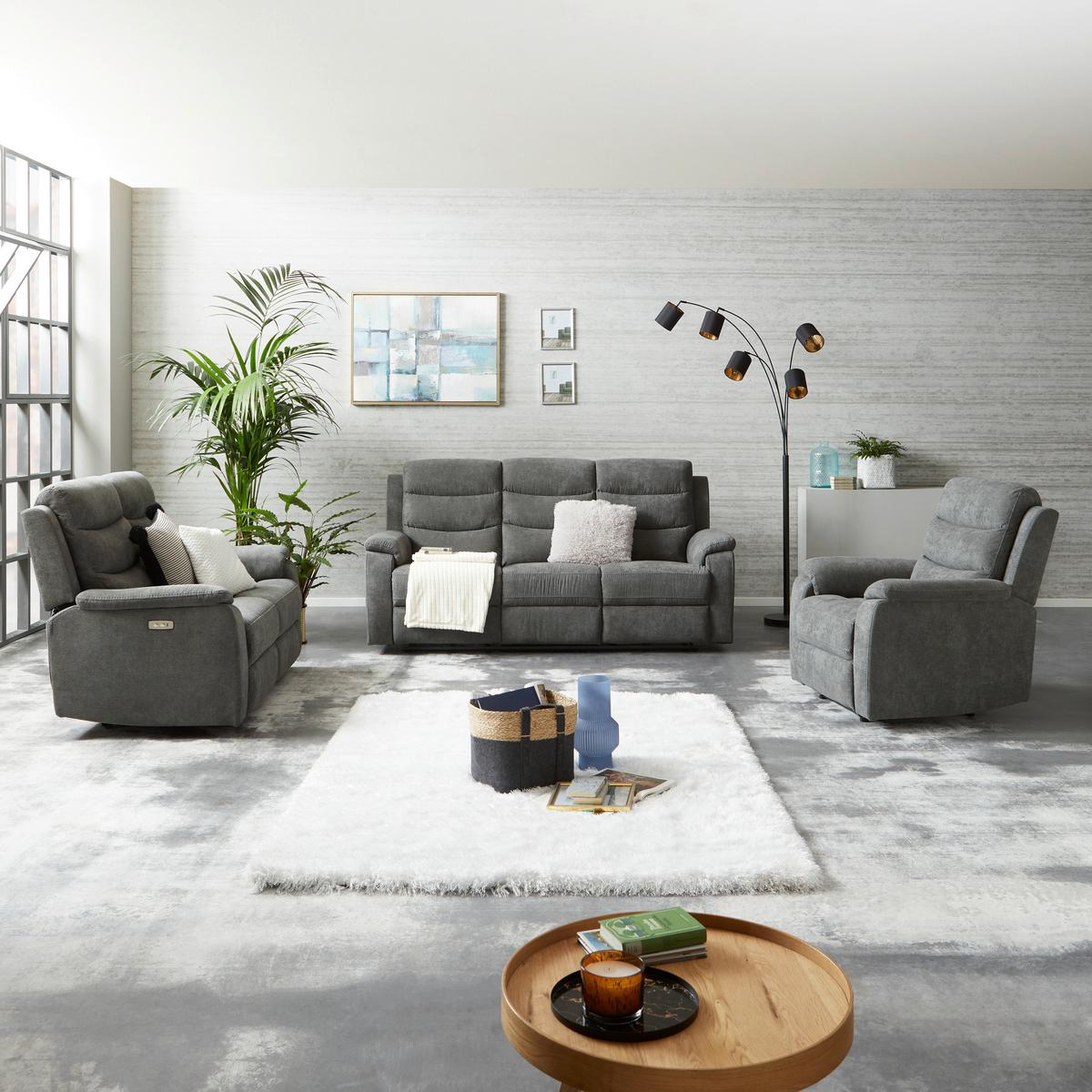 3-Sitzer-Sofa Manchester Mit Relaxfunktion Grau B: 208 cm - Schwarz/Grau, KONVENTIONELL, Textil (208/102/93cm) - Ondega