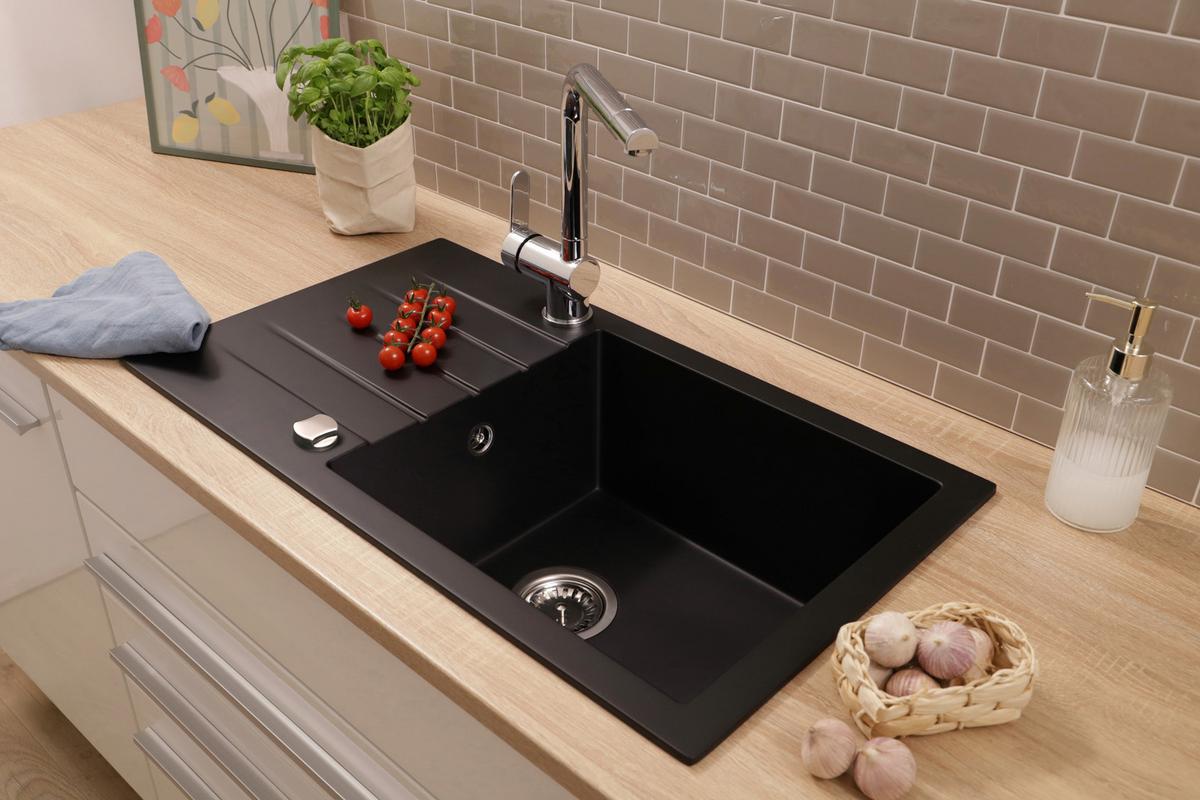 SPÜLE Almonto, Schwarz B: 76 cm - Schwarz, Trend, Stein (76/22/43,5cm) - Respekta