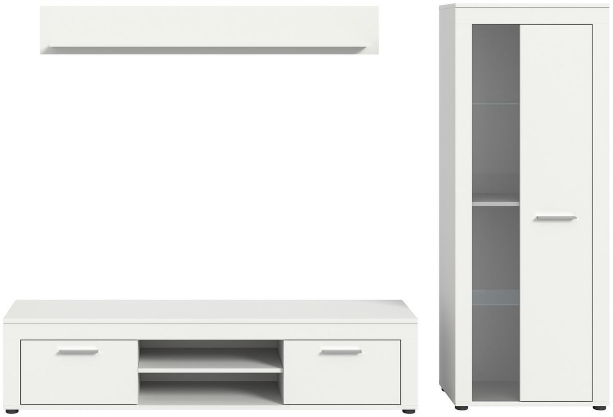 Wohnwand Jam Weiß 3-Teilig B: 235 Cm - Weiß, Design, Glas/Holzwerkstoff (235/159/35cm) - MID.YOU