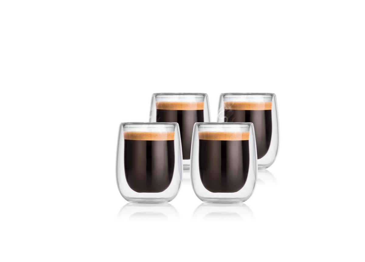 Gläser Doppelwandig, 4er-Set, Je ca. 80 ml - Transparent, Basics, Glas (5,5/6,5/7,5cm)