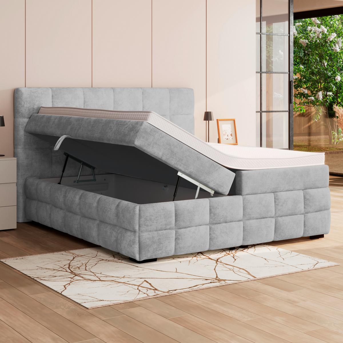 Čalouněná postel VEGA 180x200 cm, světle šedá - černá/světle šedá, Trend, dřevo/textil (180/200cm)