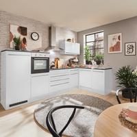 Eckküche Jazz 4 Weiß mit E-Geräten - Weiß Hochglanz/Anthrazit, Basics, Holzwerkstoff (320/175cm) - MID.YOU