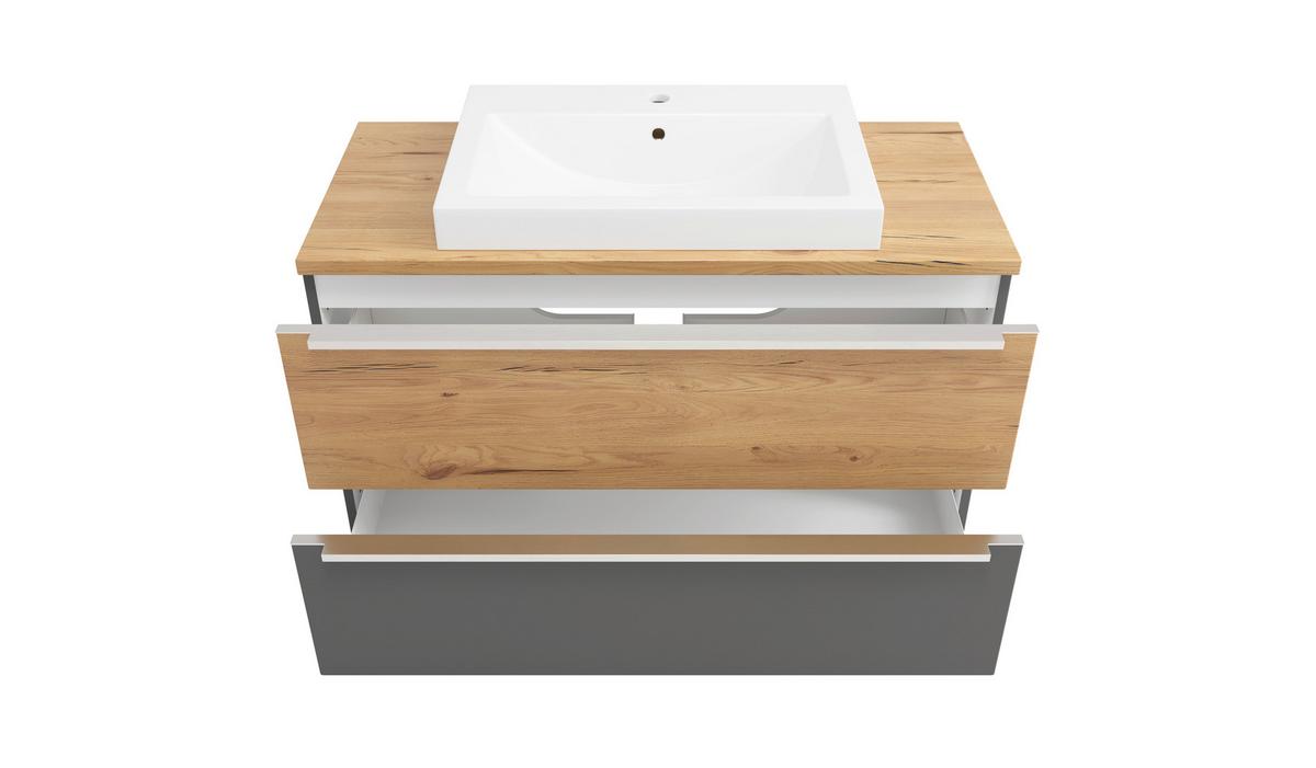 Waschtischkombi Verona Weiß/Wildeiche B: 100cm - Wildeiche/Weiß, Trend, Holzwerkstoff/Stein (100/63/47cm) - Held