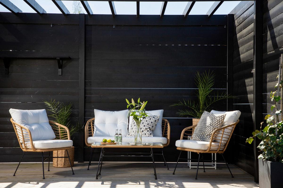 Loungegarnitur Viga - Beige/Schwarz, KONVENTIONELL, Glas/Kunststoff - Gardenson