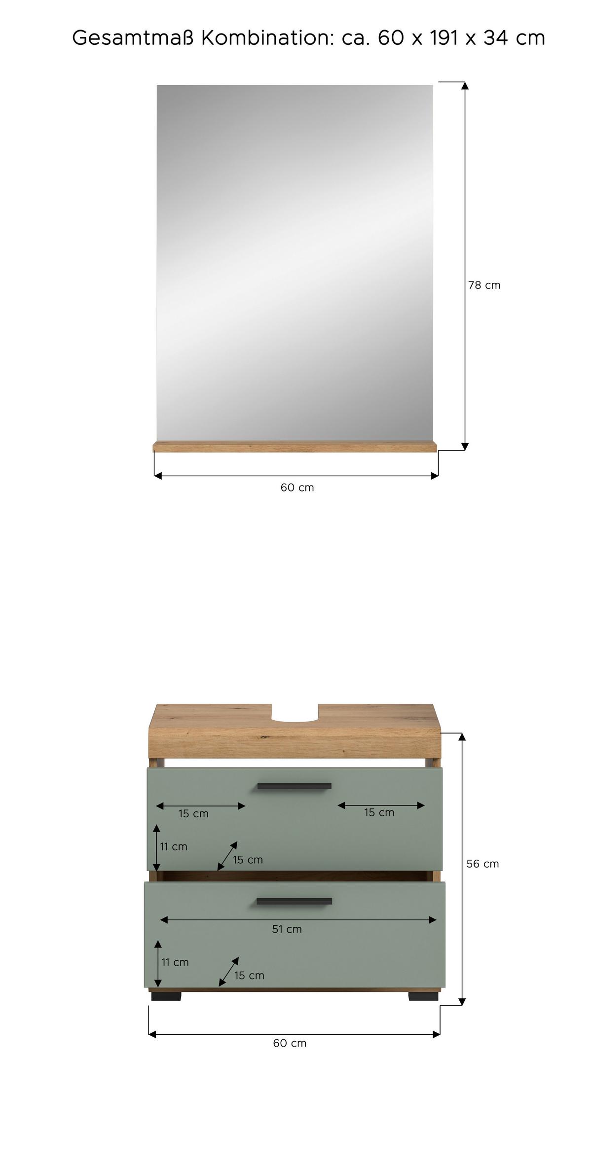 Badezimmer Scout Eiche Artisan Dekor Salbeigrün - Salbeigrün/Schwarz, MODERN, Glas/Holzwerkstoff (60cm) - MID.YOU