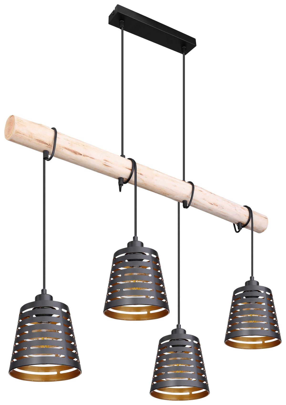 Hängeleuchte Ablona H: 120 Cm 4-Flammig - Goldfarben/Schwarz, Natur, Holz/Metall (85/17/120cm) - Globo