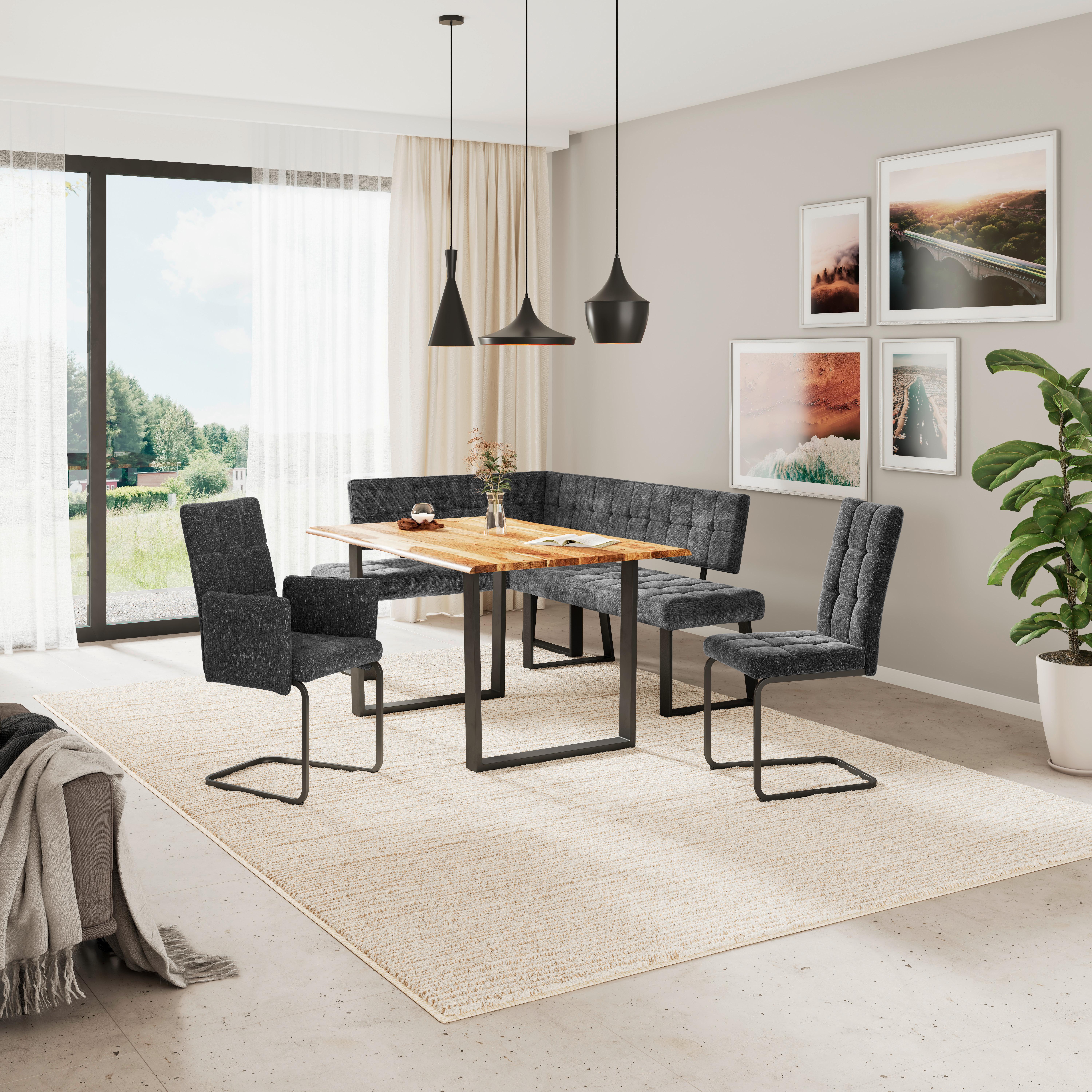 Eckbank Dunkelgrau Polyester Laslo 134x185 Cm - Dunkelgrau/Schwarz, MODERN, Textil/Metall (134/185cm) - MID.YOU