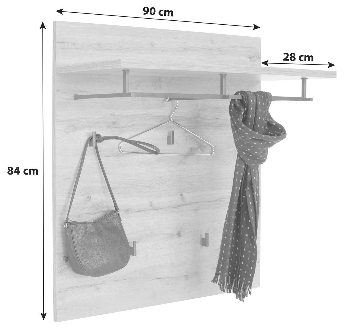 Garderobenpaneel Eiche Dekor Hutablage 5 Haken B: 90 cm - Eichefarben, MODERN, Holzwerkstoff (90/84/28cm)