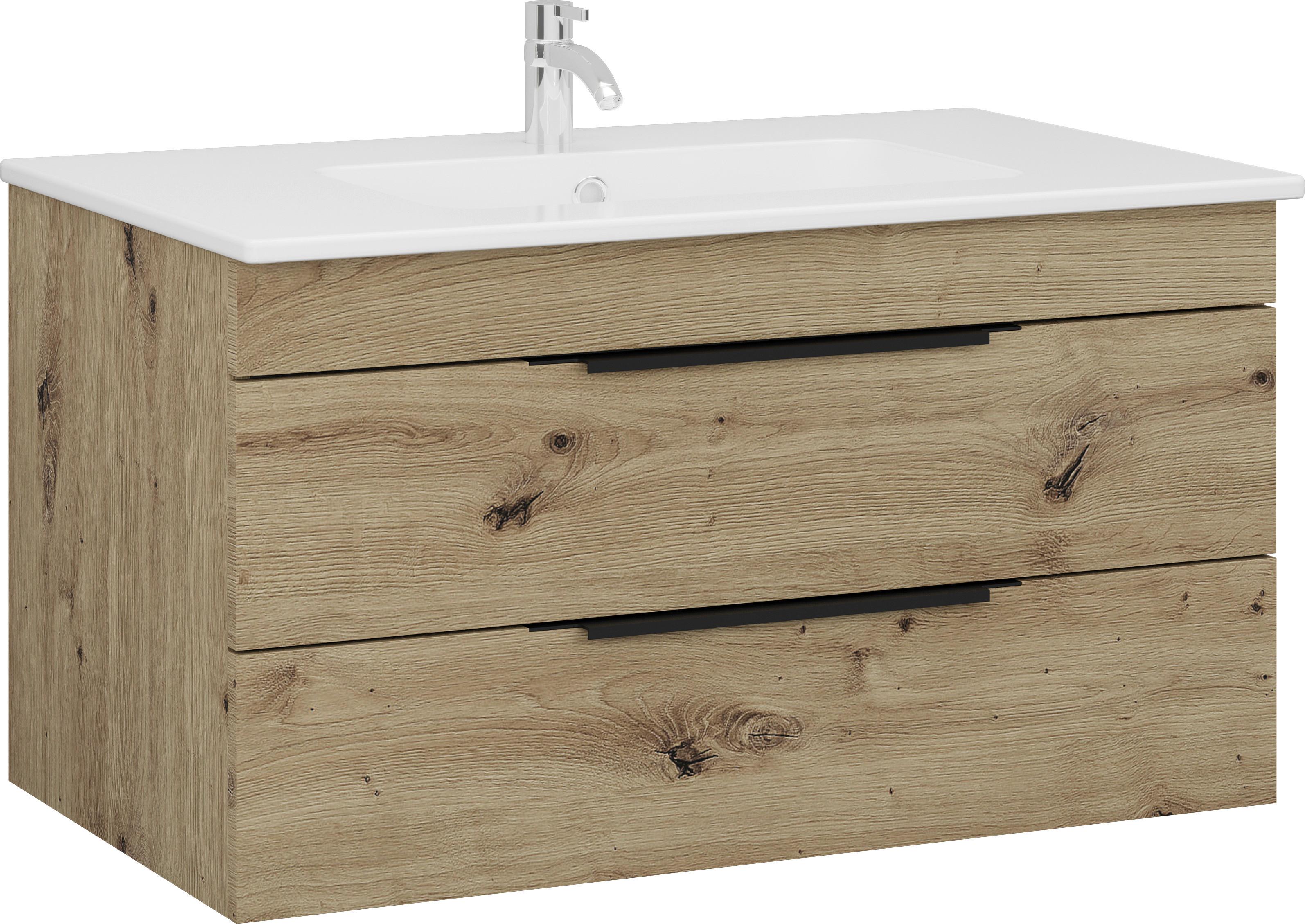 Waschtischkombi Sana Eiche Artisan B: 80 cm - Eiche Artisan/Weiß, MODERN, Keramik/Holzwerkstoff (80cm) - Stylife