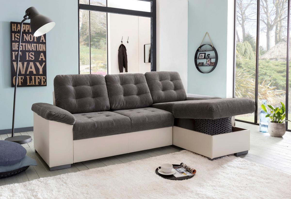 Eckschlafsofa Australia Creme/dunkelgrau S: 232x148 Cm - Dunkelgrau/Creme, MODERN, Textil (232/148cm) - MID.YOU