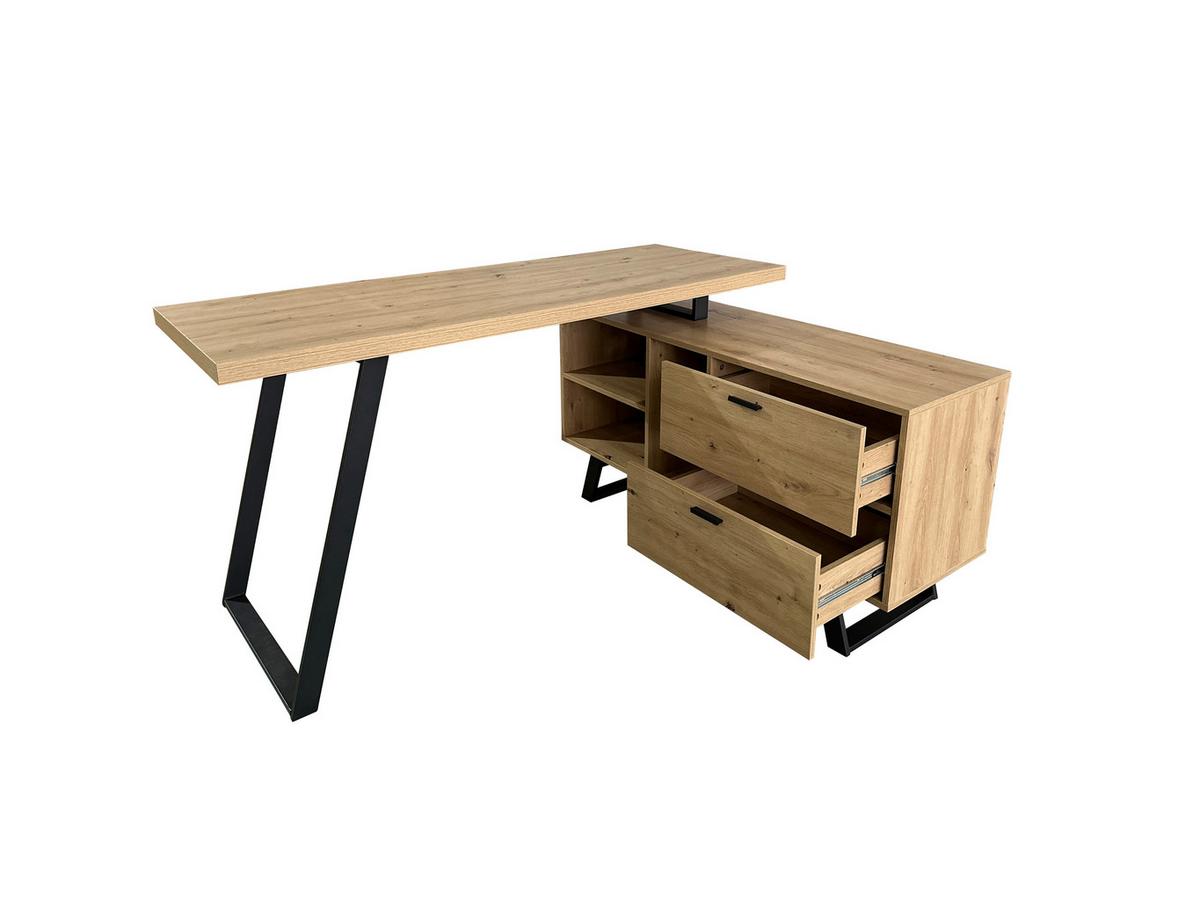 Eckschreibtisch mit Stauraum B 150cm H 75cm Corinna, Eiche - Eichefarben/Schwarz, MODERN, Holzwerkstoff/Metall (150/60/75cm) - MID.YOU