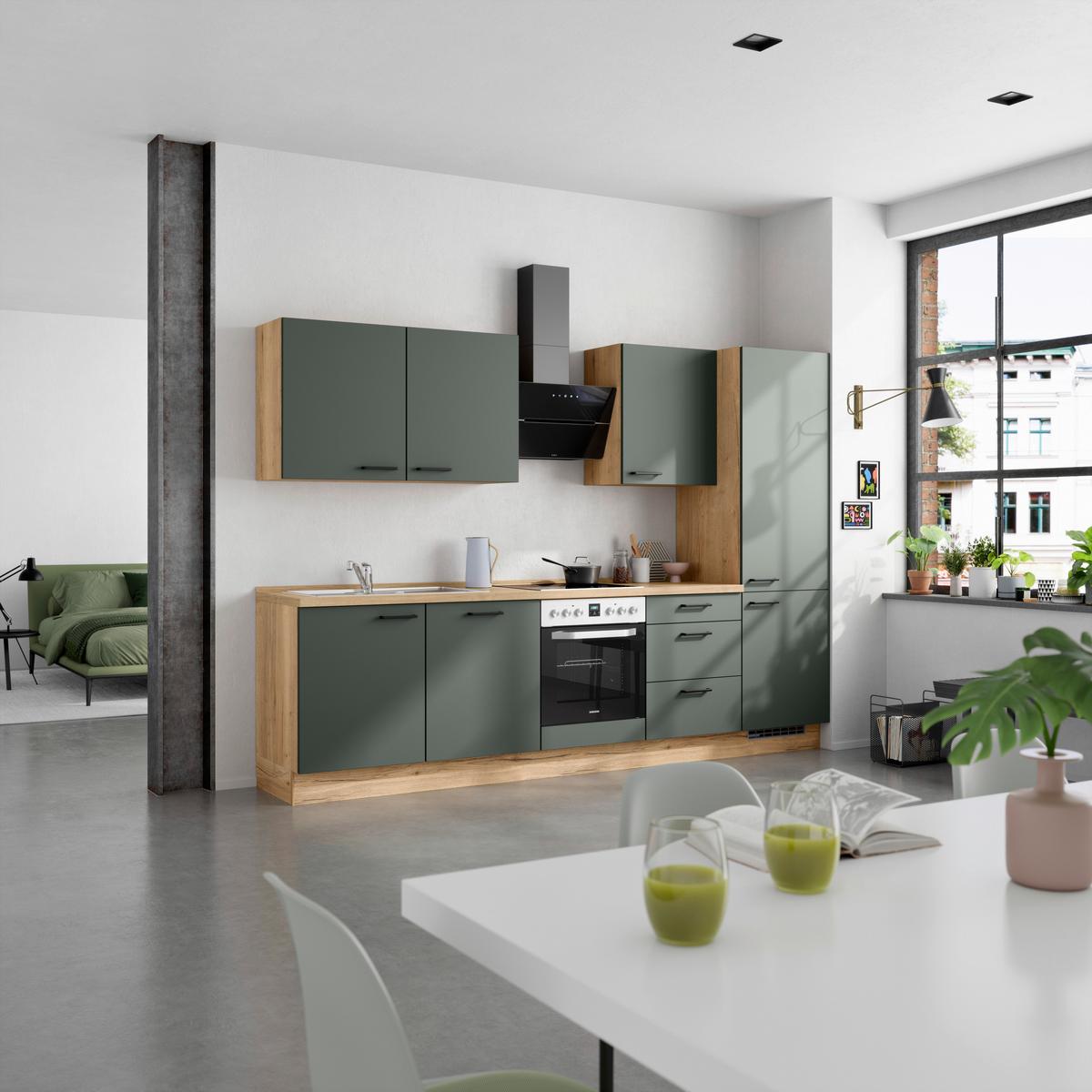 Küchenleerblock Easytouch High-Line, H10 Re. - Dunkelgrün/Eichefarben, MODERN, Holzwerkstoff (300cm) - Nobilia
