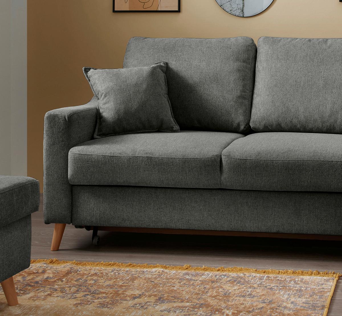 Ecksofa Mit Schlaffunktion Valentina Mit Kissen Anthrazit - Anthrazit/Naturfarben, KONVENTIONELL, Textil (230/200cm) - P & B