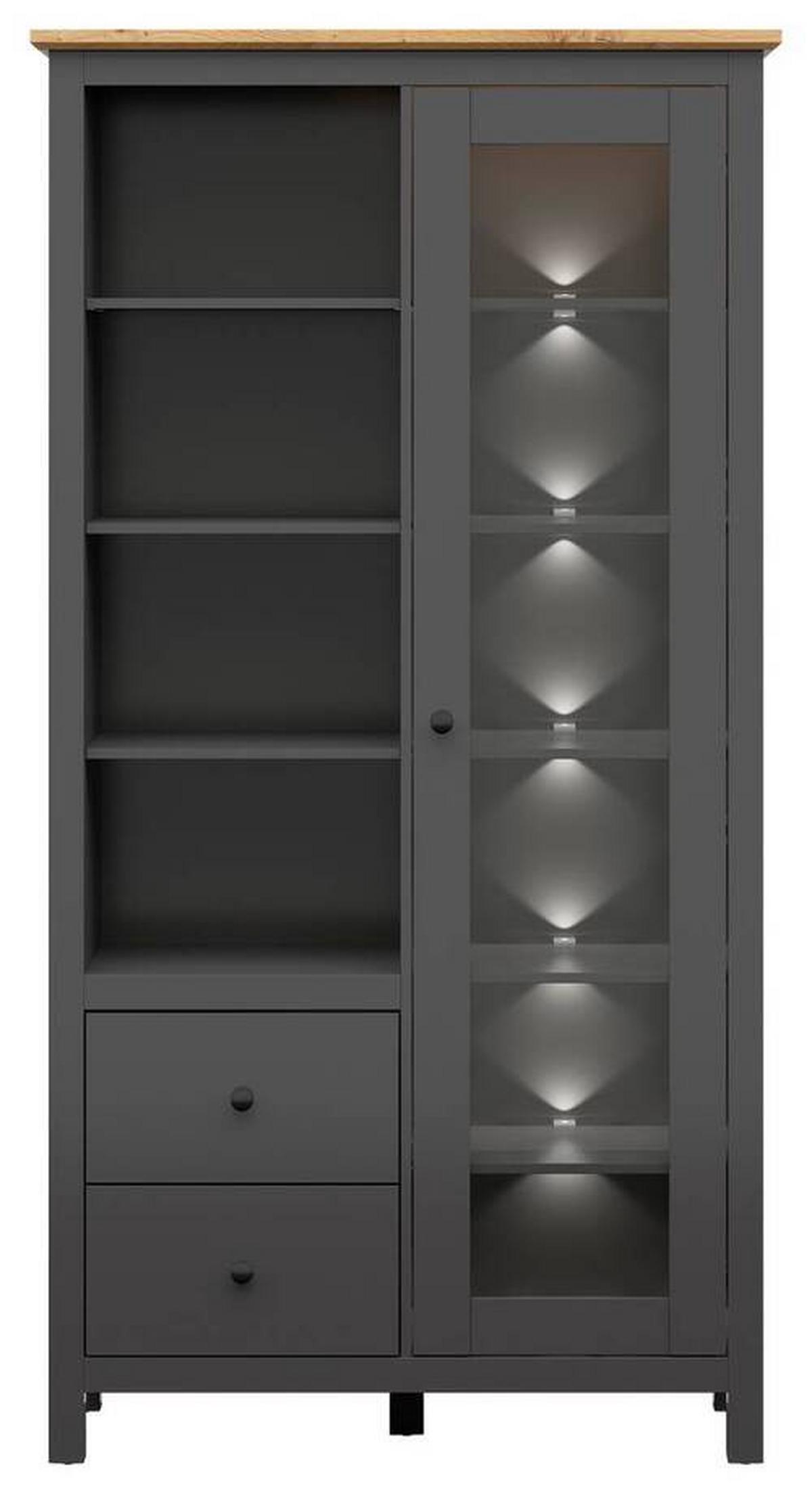 Vitrine Hesen Glass-Door Cabinet - Graphitfarben/Eiche Artisan, Design, Glas/Holzwerkstoff (106/203/44cm)