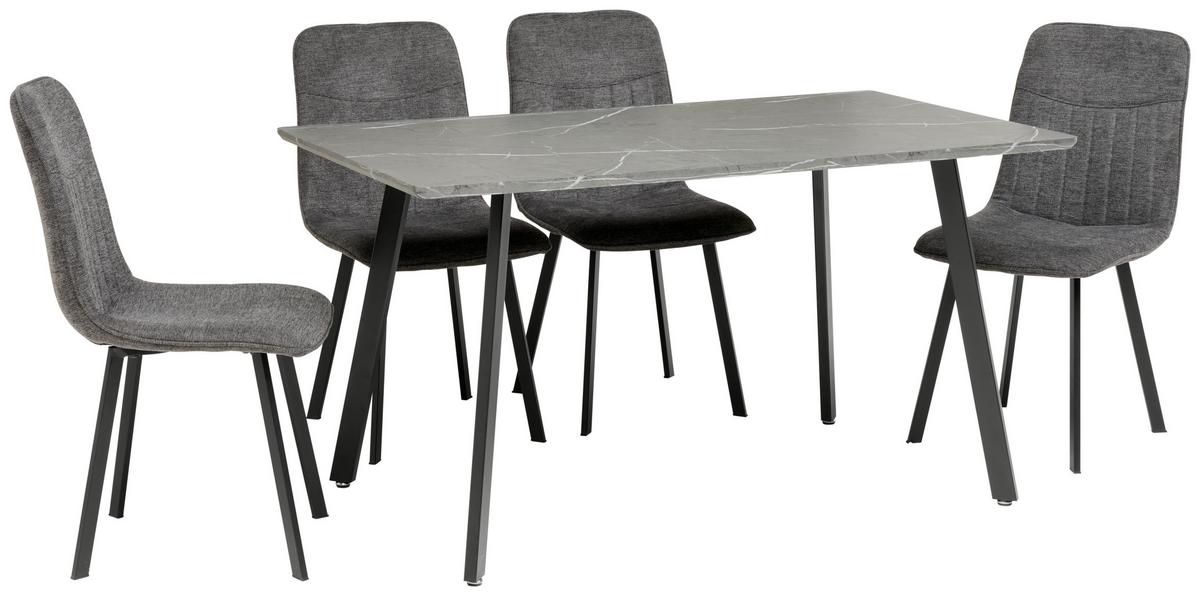 Tischgruppe Mackay 5-Tlg. Metall/Textil Grau, B: 140cm - Grau, KONVENTIONELL, Holzwerkstoff/Textil (140/46/75/88/80/57cm) - MID.YOU