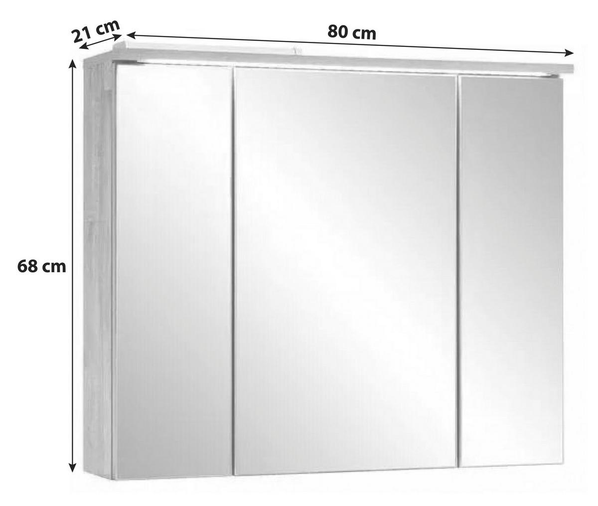 Spiegelschrank Roof Mit Led 3-Türig Bht: 80x68x21 Cm - Eichefarben, KONVENTIONELL, Glas/Holzwerkstoff (80/68/21cm) - MID.YOU