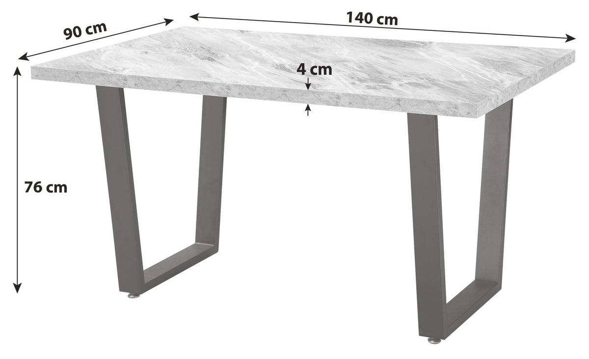 Esstisch Melbourne 140 - Schwarz/Grau, MODERN, Holzwerkstoff/Metall (140/75/90cm)