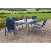 Gartengarnitur 7-Tlg. Amalfi Metall/Textil Erweiterbar - Blau/Silberfarben, ROMANTIK / LANDHAUS, Glas/Textil - Gardenson
